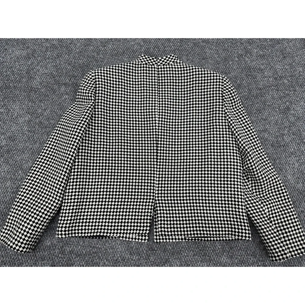 Vintage Christian Dior Women's 10P Crop Full Zip Houndstooth Jacket Blazer USA